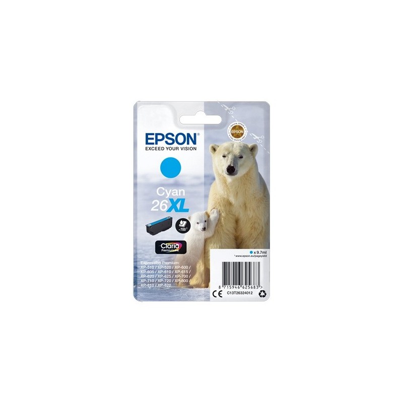 ORIGINAL Epson Cartuccia d'inchiostro ciano C13T26324012 26 XL ~700 Seiten 9,7ml Cartuccie d´inchiostro XL
