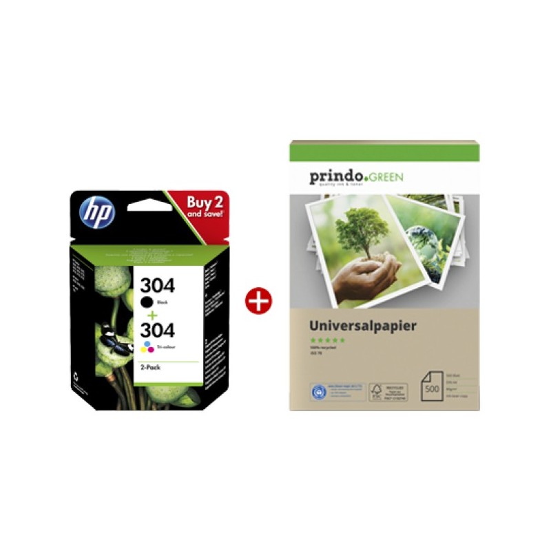 ORIGINAL HP Value Pack nero / differenti colori + Prindo Green Recyclingpapier 500 Blatt 304