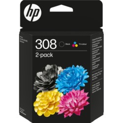 ORIGINAL HP Multipack nero / differenti colori 6L6S6UE 308 ~280 Seiten Confezione da 2 Cartucce di Inchiostro Nero/Tricromia Ori