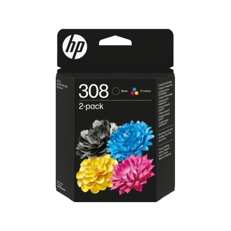ORIGINAL HP Multipack nero / differenti colori 6L6S6UE 308 ~280 Seiten Confezione da 2 Cartucce di Inchiostro Nero/Tricromia Ori