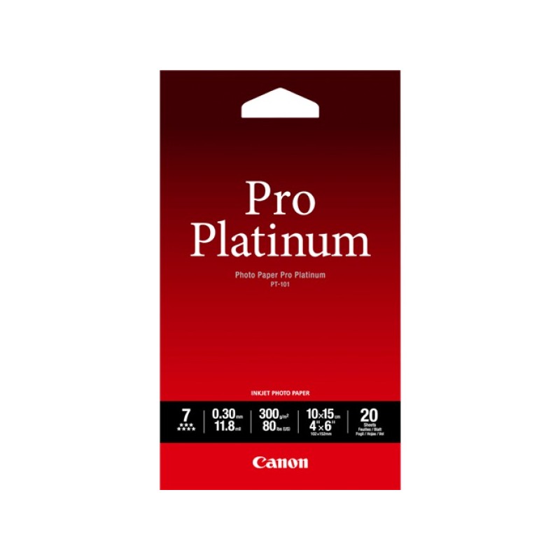 ORIGINAL Canon Carta Bianco 2768B013 PT-101 Carta fotografica, 10 x 15 cm, 300 g/m², 20 fogli, Pro Platinum