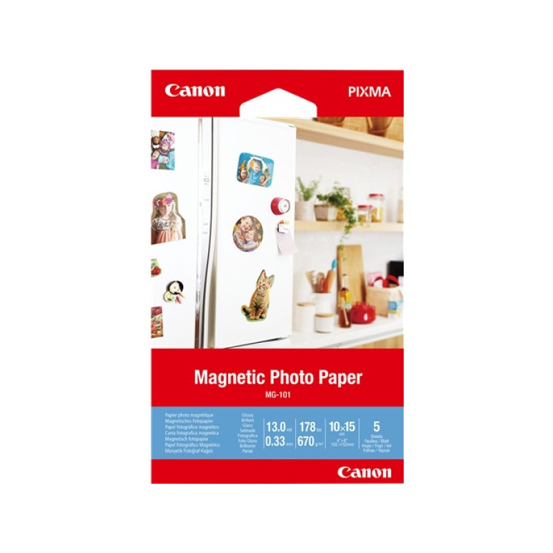 ORIGINAL Canon Carta Bianco 3634C002 MG-101 A6 Carta fotografica magnetica, 10 x 15 cm, 5 fogli, 670 g/m².