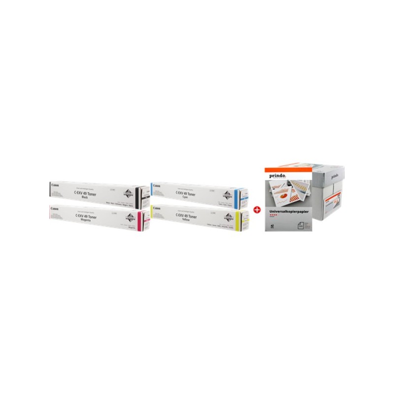 ORIGINAL Canon Value Pack nero / ciano / magenta / giallo C-EXV49 MCVP + Prindo Universal Papier 2500 Blatt ~93000 Seiten
