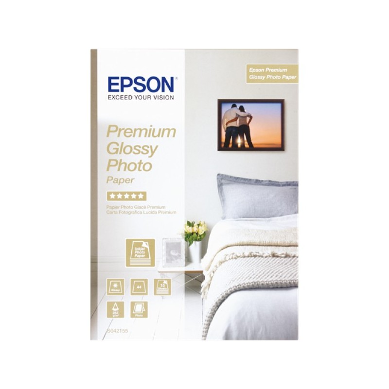 ORIGINAL Epson Carta Bianco C13S042155 Premium Glossy carta fotografica, DIN A4, 15 fogli, 255 g/m², Premium glossy