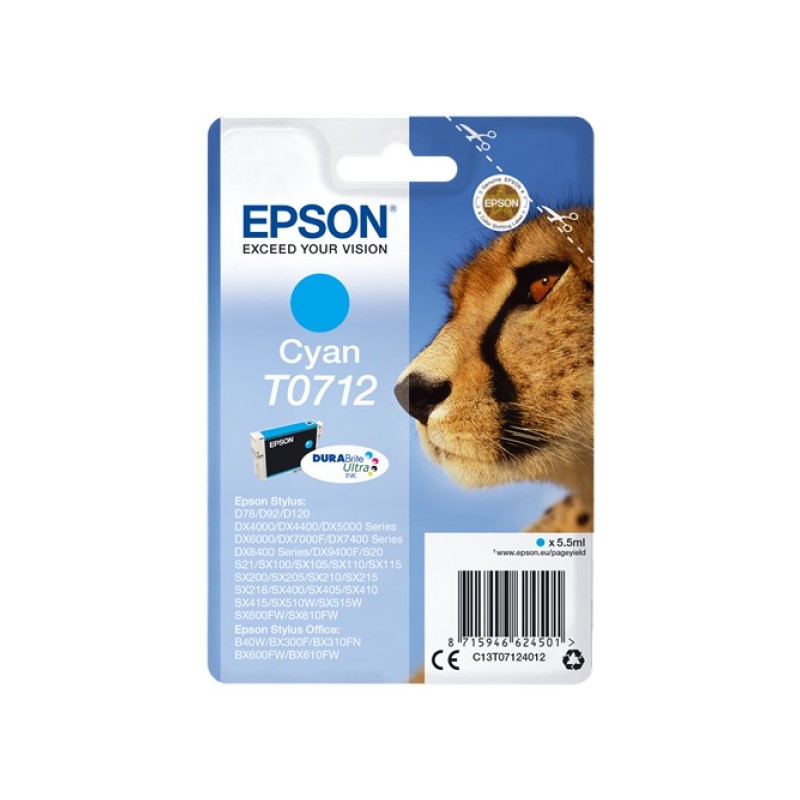 ORIGINAL Epson Cartuccia d'inchiostro ciano C13T07124012 T0712 ~345 Seiten 5,5ml
