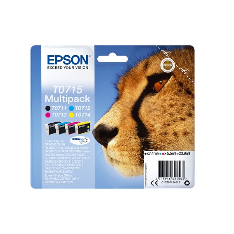 ORIGINAL Epson Multipack nero / ciano / magenta / giallo C13T07154012 T0715 4 cartucce: T0711 + T0712 + T0713 + T0714