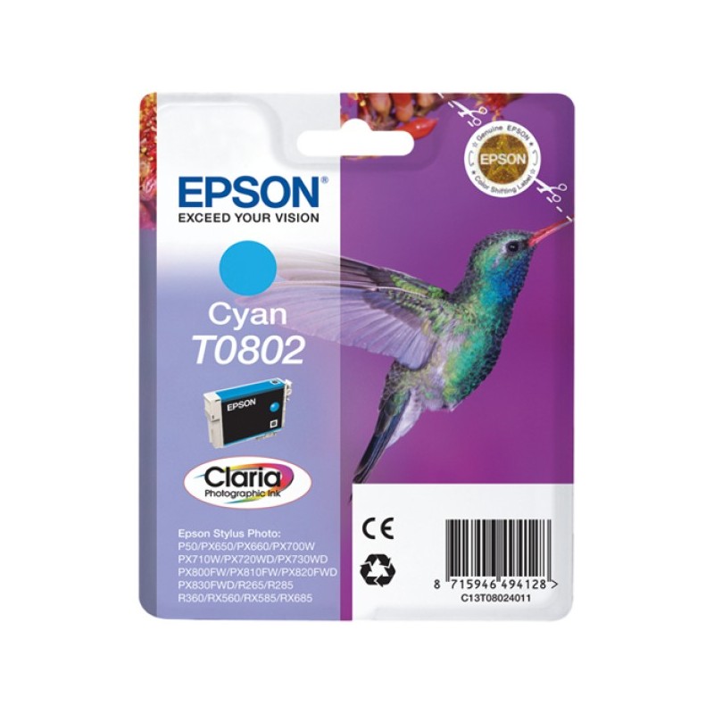 ORIGINAL Epson Cartuccia d'inchiostro ciano C13T08024011 T0802 ~935 Seiten 7,4ml