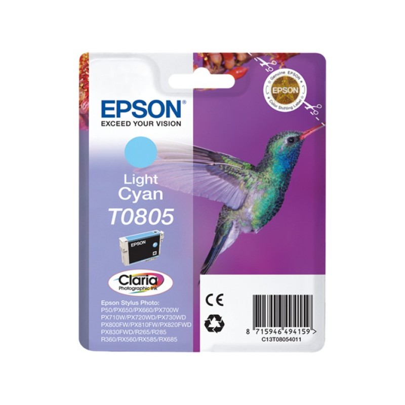 ORIGINAL Epson Cartuccia d'inchiostro ciano (chiaro) C13T08054011 T0805 ~350 Seiten 7,4ml