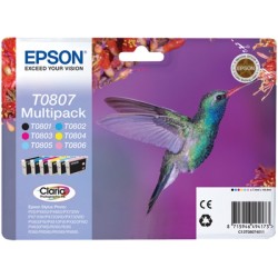 ORIGINAL Epson Multipack nero / ciano / magenta / giallo / ciano (chiaro) / magenta (chiaro) C13T08074011 T0807 6 cartucce d'inc
