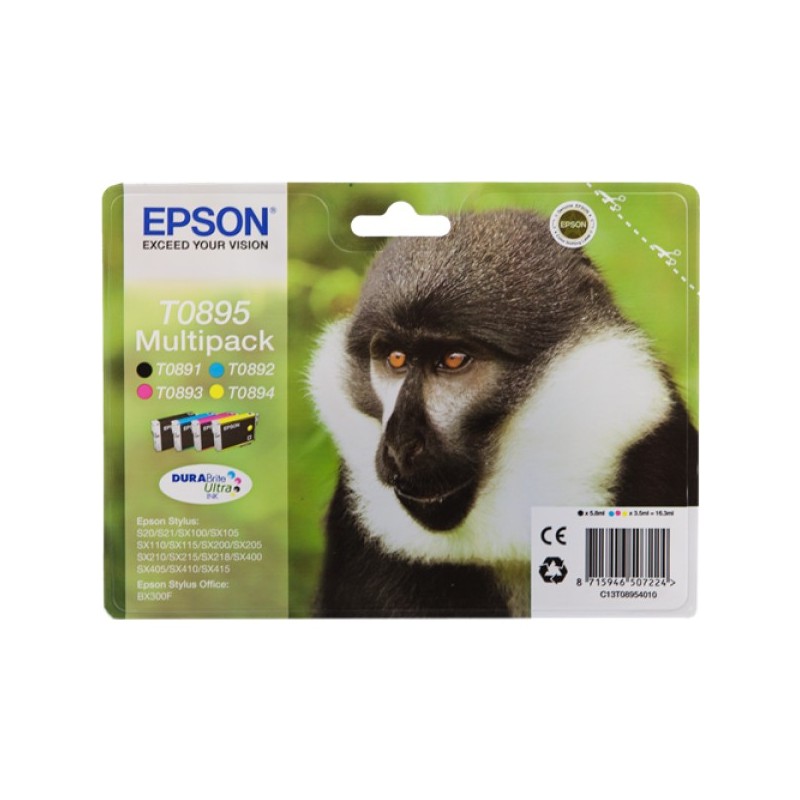 ORIGINAL Epson Multipack nero / ciano / magenta / giallo C13T08954010 T0895 4 cartucce: T0891 + T0892 + T0893 + T0894