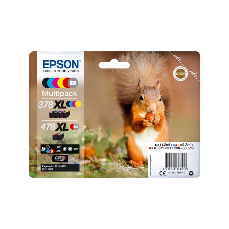 ORIGINAL Epson Multipack nero / ciano / magenta / giallo / Rosso / Grigio C13T379D4010 378XL+478XL