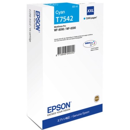 ORIGINAL Epson Cartuccia d'inchiostro ciano C13T75424N T7542 XXL ~7000 Seiten 69ml