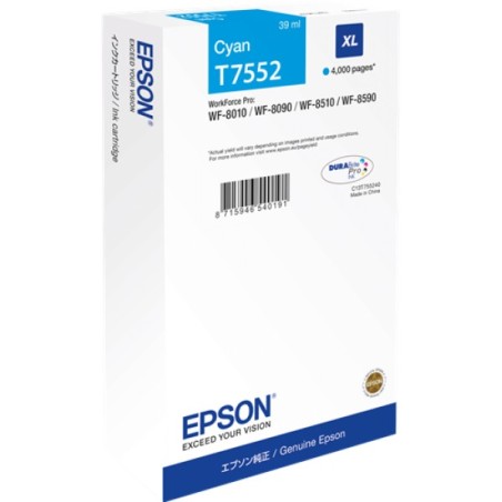 ORIGINAL Epson Cartuccia d'inchiostro ciano C13T75524N T7552 XL ~4000 Seiten 39ml