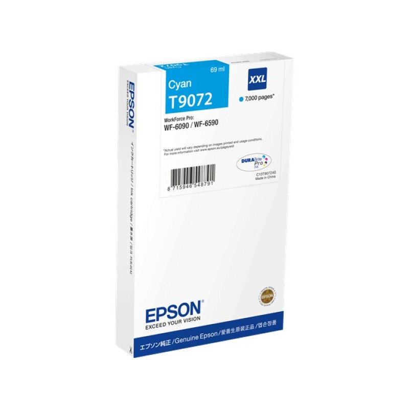 ORIGINAL Epson Cartuccia d'inchiostro ciano C13T90724N T9072 XXL ~7000 Seiten 69ml