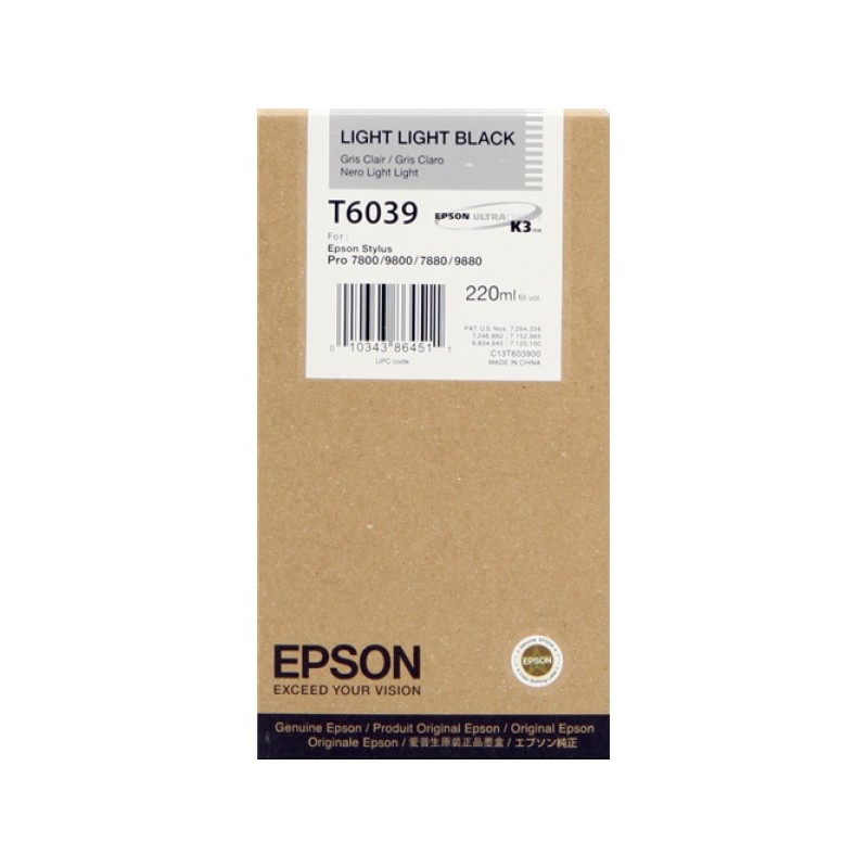 ORIGINAL Epson Cartuccia d'inchiostro lightlightblack C13T603900 T6039 220ml