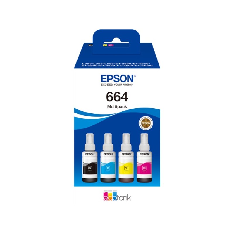ORIGINAL Epson Multipack nero / ciano / magenta / giallo C13T664640 664 ~27000 Seiten 70ml 664 EcoTank 4-colour Multipack