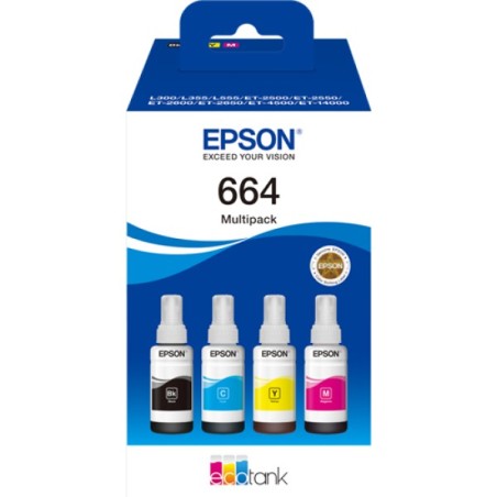 ORIGINAL Epson Multipack nero / ciano / magenta / giallo C13T664640 664 ~27000 Seiten 70ml 664 EcoTank 4-colour Multipack