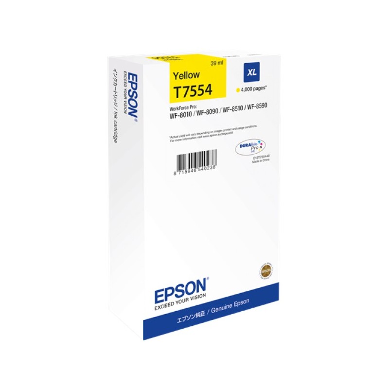 ORIGINAL Epson Cartuccia d'inchiostro giallo C13T755440 T7554 XL ~4000 Seiten 39ml XL