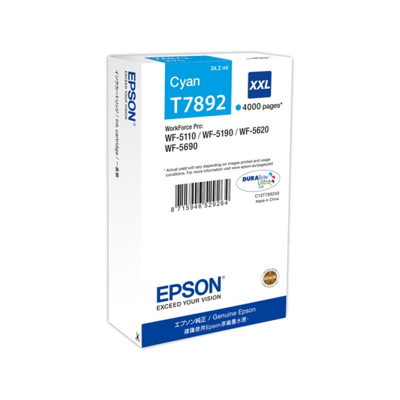 ORIGINAL Epson Cartuccia d'inchiostro ciano C13T789240 T7892 XXL ~4000 Seiten 34,2ml XXL