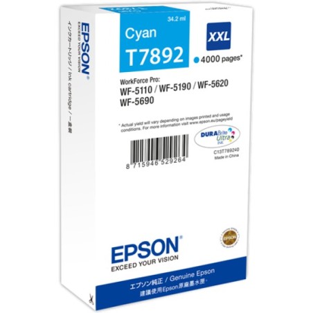 ORIGINAL Epson Cartuccia d'inchiostro ciano C13T789240 T7892 XXL ~4000 Seiten 34,2ml XXL