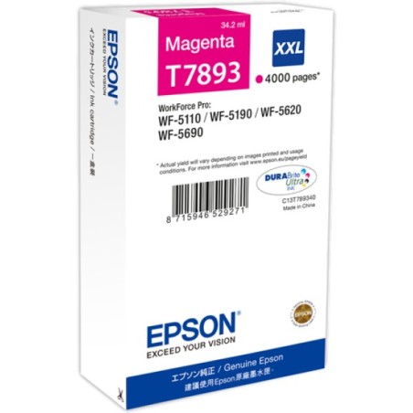ORIGINAL Epson Cartuccia d'inchiostro magenta C13T789340 T7893 XXL ~4000 Seiten 34,2ml XXL