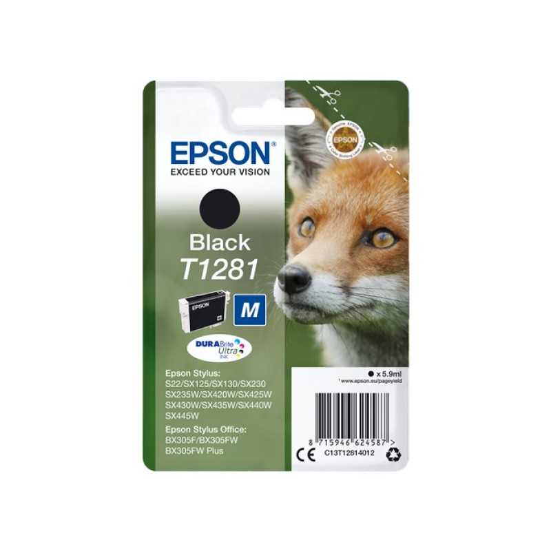 ORIGINAL Epson Cartuccia d'inchiostro nero C13T12814012 T1281 ~170 Seiten 5,9ml