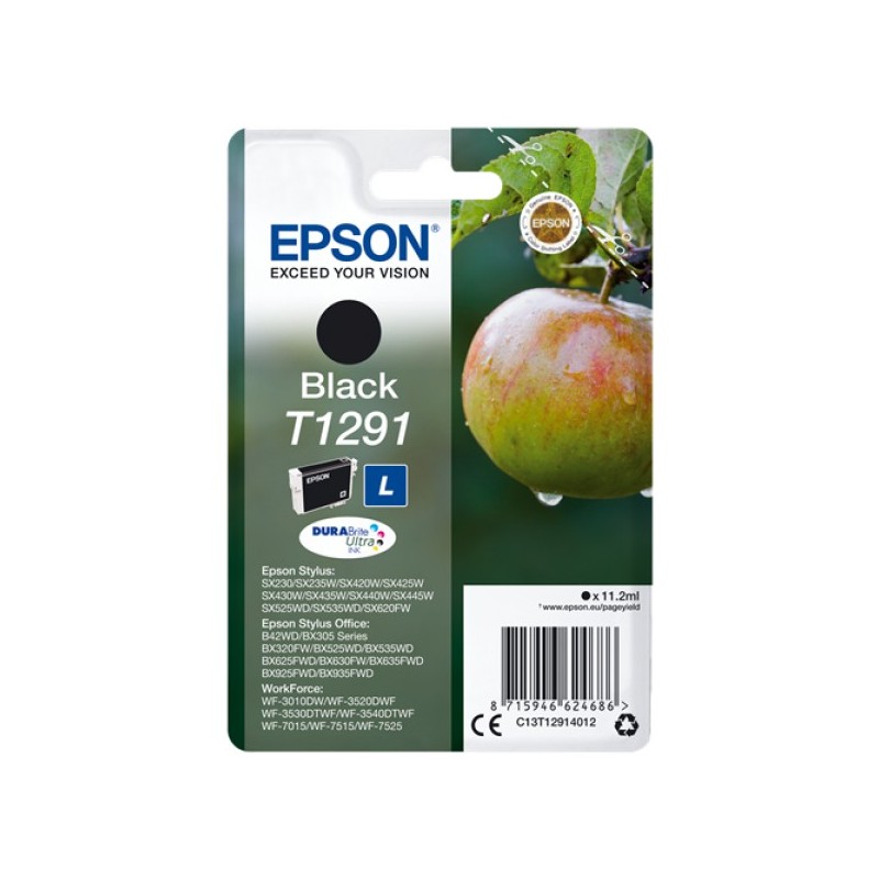 ORIGINAL Epson Cartuccia d'inchiostro nero C13T12914012 T1291 ~385 Seiten 11,2ml