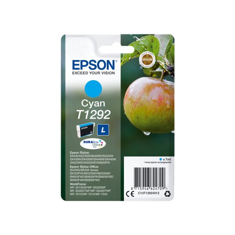 ORIGINAL Epson Cartuccia d'inchiostro ciano C13T12924012 T1292 ~470 Seiten 7ml