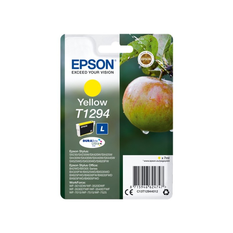 ORIGINAL Epson Cartuccia d'inchiostro giallo C13T12944012 T1294 ~470 Seiten 7ml