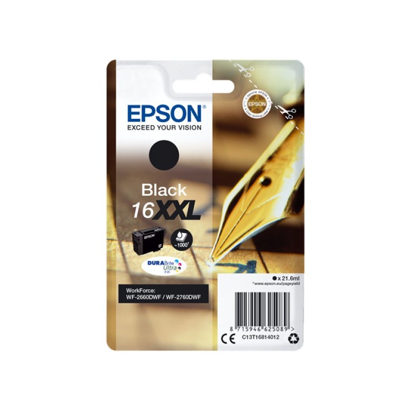 ORIGINAL Epson Cartuccia d'inchiostro nero C13T16814012 16 XXL ~1000 Seiten 21,6ml XXL Patrone