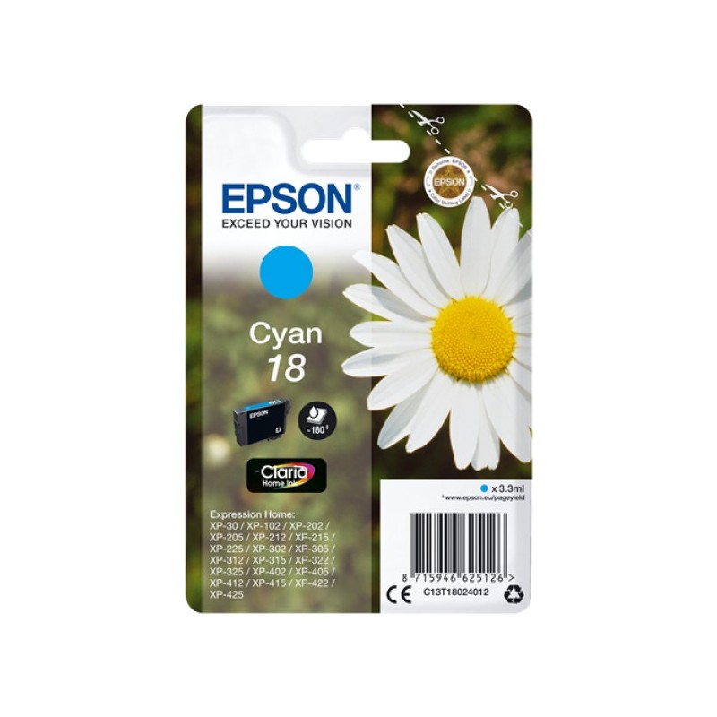 ORIGINAL Epson Cartuccia d'inchiostro ciano C13T18024012 18 ~180 Seiten 3,3ml standard
