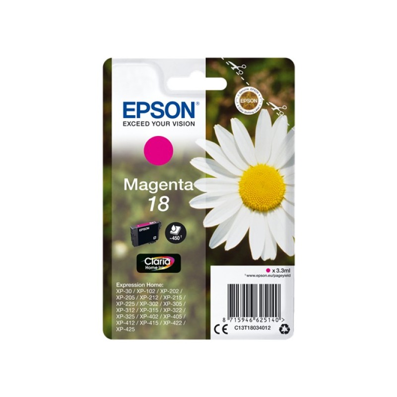 ORIGINAL Epson Cartuccia d'inchiostro magenta C13T18034012 18 ~180 Seiten 3,3ml standard