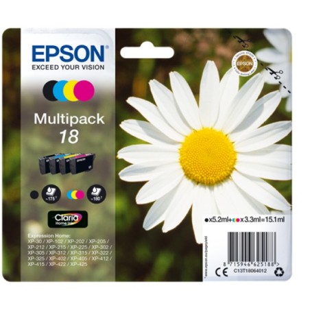 ORIGINAL Epson Multipack nero / ciano / magenta / giallo C13T18064012 18 4 cartucce d'inchiostro: T1801 + T1802 + T1803 + T1804