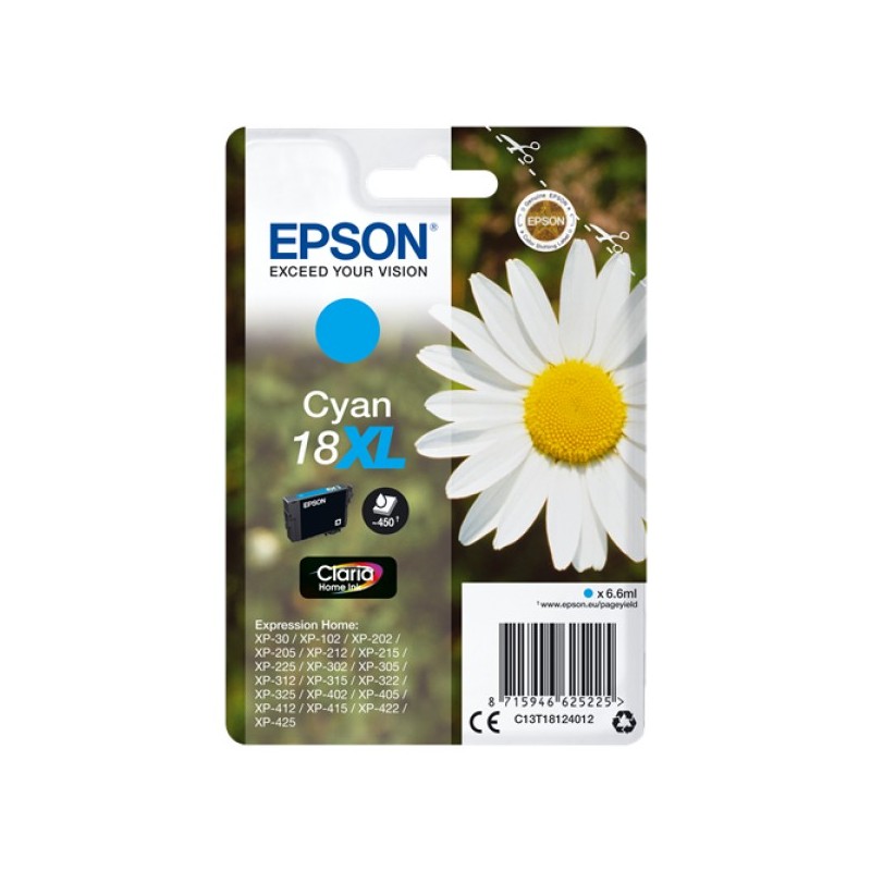 ORIGINAL Epson Cartuccia d'inchiostro ciano C13T18124012 18 XL ~450 Seiten 6,6ml Cartuccie d´inchiostro XL