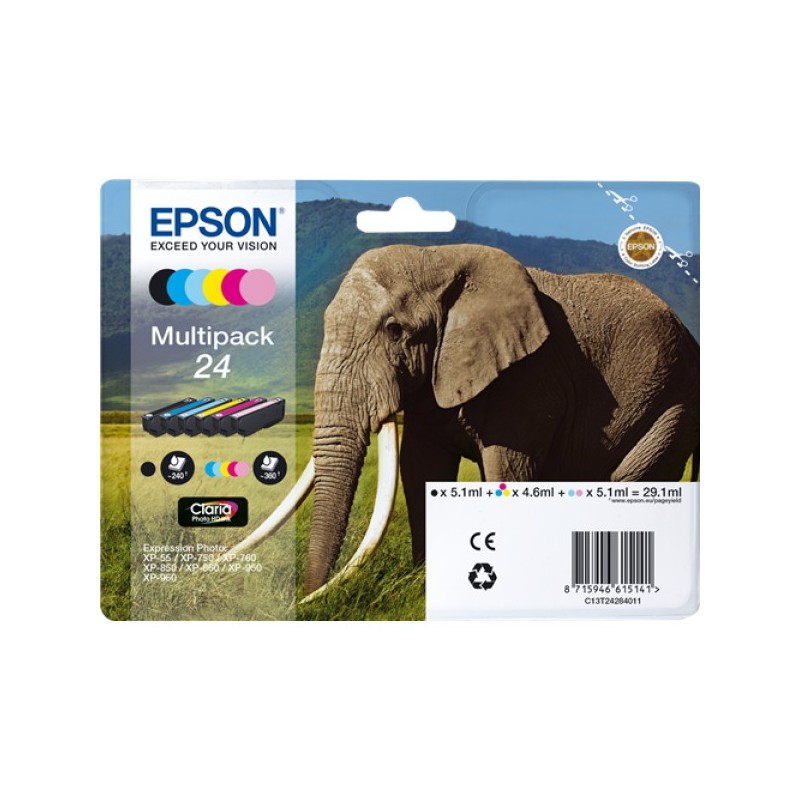 ORIGINAL Epson Multipack nero / ciano / magenta / giallo / ciano (chiaro) / magenta (chiaro) C13T24284011 24 6 cartucce d'inchio