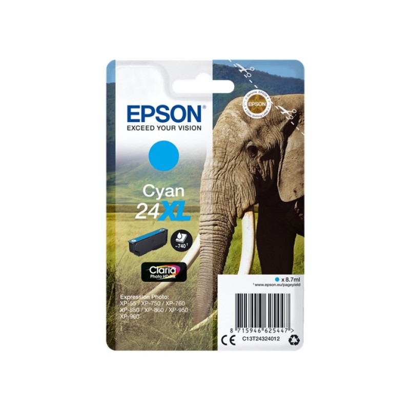 ORIGINAL Epson Cartuccia d'inchiostro ciano C13T24324012 24 XL ~740 Seiten 8,7ml XL