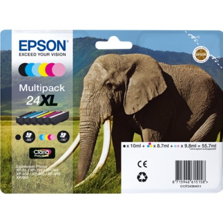 ORIGINAL Epson Multipack nero / ciano / magenta / giallo / ciano (chiaro) / magenta (chiaro) C13T24384011 24 XL 6 cartucce d'inc