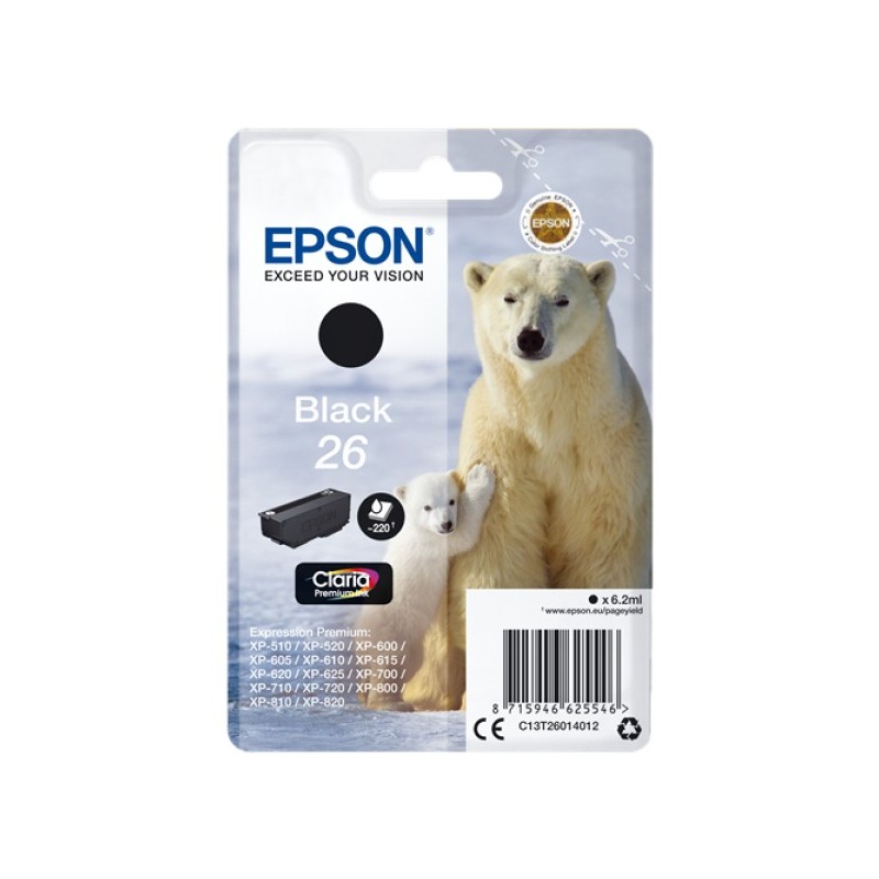 ORIGINAL Epson Cartuccia d'inchiostro nero C13T26014012 26 ~220 Seiten 6,2ml standard