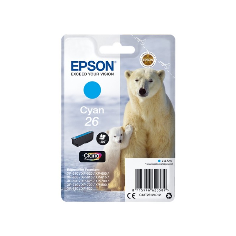 ORIGINAL Epson Cartuccia d'inchiostro ciano C13T26124012 26 ~300 Seiten 4,5ml standard