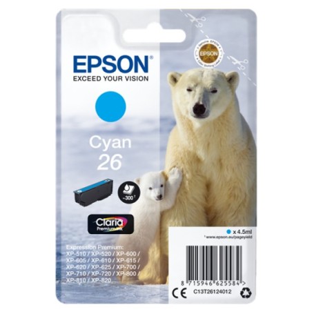 ORIGINAL Epson Cartuccia d'inchiostro ciano C13T26124012 26 ~300 Seiten 4,5ml standard