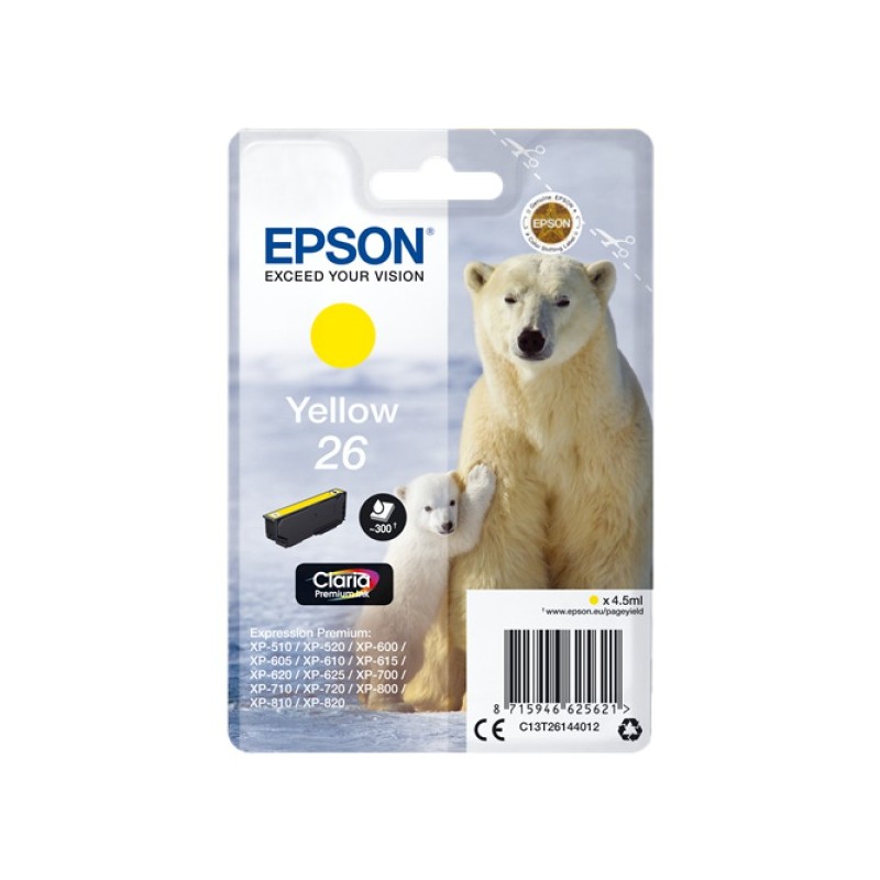ORIGINAL Epson Cartuccia d'inchiostro giallo C13T26144012 26 ~300 Seiten 4,5ml standard