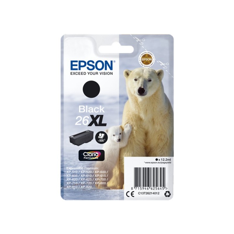 ORIGINAL Epson Cartuccia d'inchiostro nero C13T26214012 26 XL ~500 Seiten 12,1ml Cartuccie d´inchiostro XL
