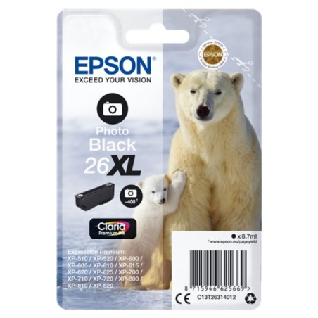 ORIGINAL Epson Cartuccia d'inchiostro Nero (Foto) C13T26314010 26 XL ~400 Seiten 8,7ml Cartucce XL, foto black