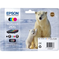 ORIGINAL Epson Multipack nero / ciano / magenta / giallo C13T26364010 26 XL 4 cartucce d'inchiostro XL: T2621 + T2632 + T2633 + 