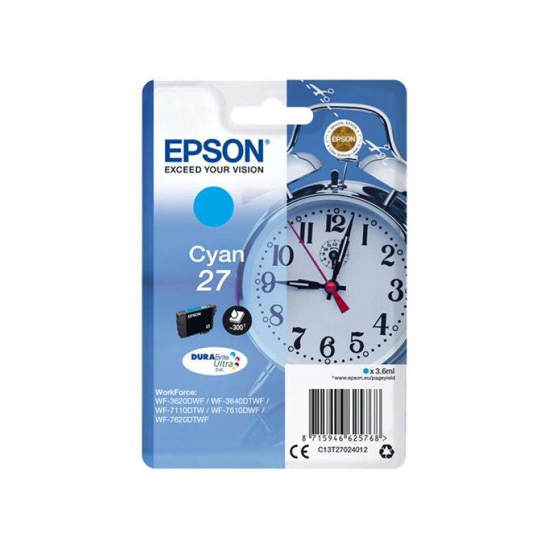 ORIGINAL Epson Cartuccia d'inchiostro ciano C13T27024012 27 ~300 Seiten 3,6ml