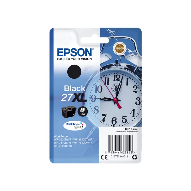 ORIGINAL Epson Cartuccia d'inchiostro nero C13T27114012 27 XL ~1100 Seiten 17,7ml XL