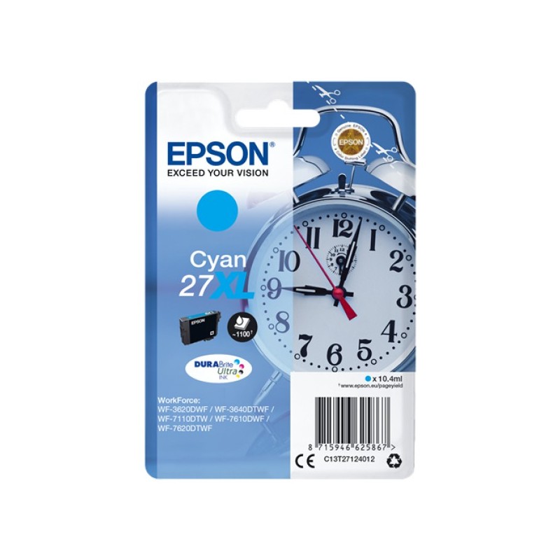 ORIGINAL Epson Cartuccia d'inchiostro ciano C13T27124012 27 XL ~1100 Seiten 10,4ml XL