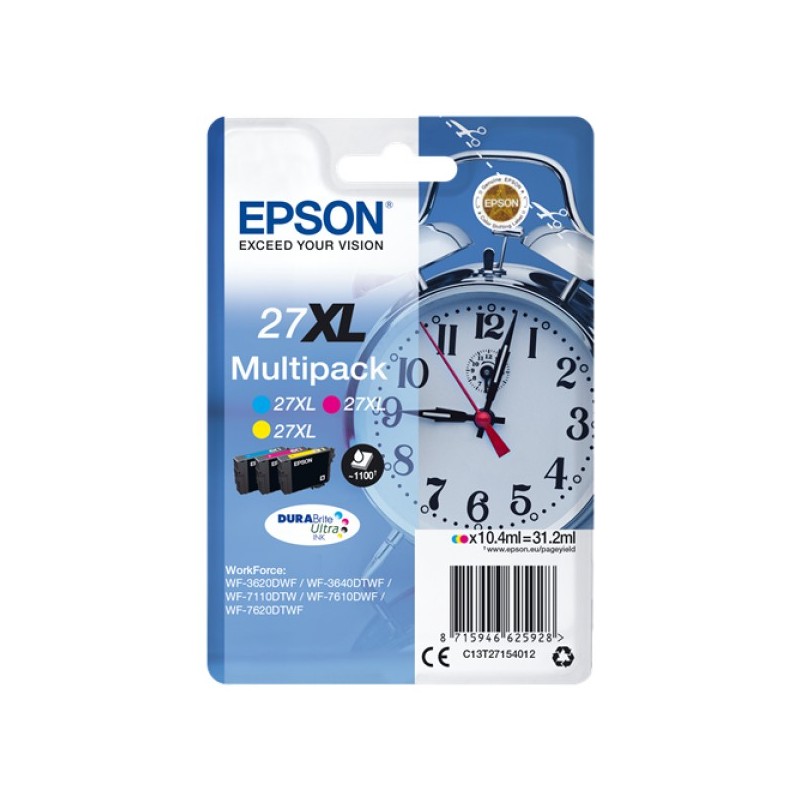 ORIGINAL Epson Multipack ciano / magenta / giallo C13T27154012 27 XL 3 Cartucce colore: T2712 + T2713 + T2714