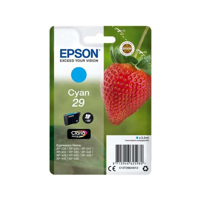 ORIGINAL Epson Cartuccia d'inchiostro ciano C13T29824012 29 ~180 Seiten 3,2ml C13T29824010