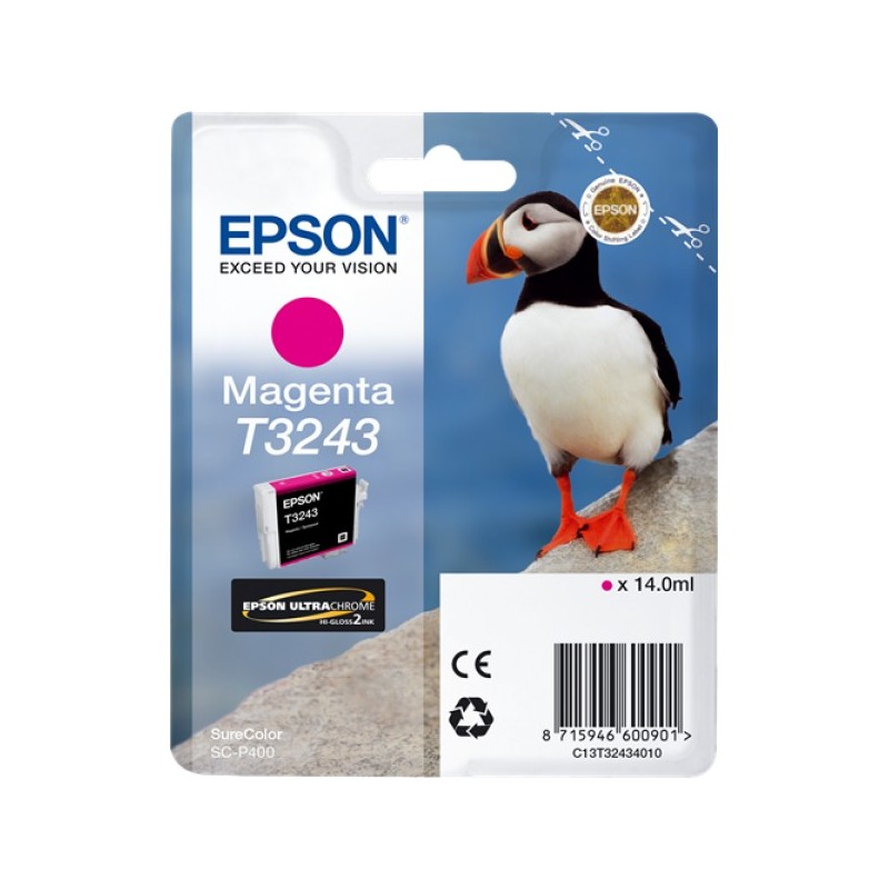 ORIGINAL Epson Cartuccia d'inchiostro magenta C13T32434010 T3243 ~980 Seiten 14ml